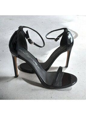 STUART WEITZMAN Black Patent Leather Ankle Strap Heels Size 9